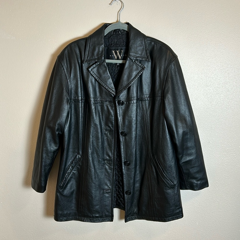 Winlet Vintage  Black Leather Button Close Long Jacket